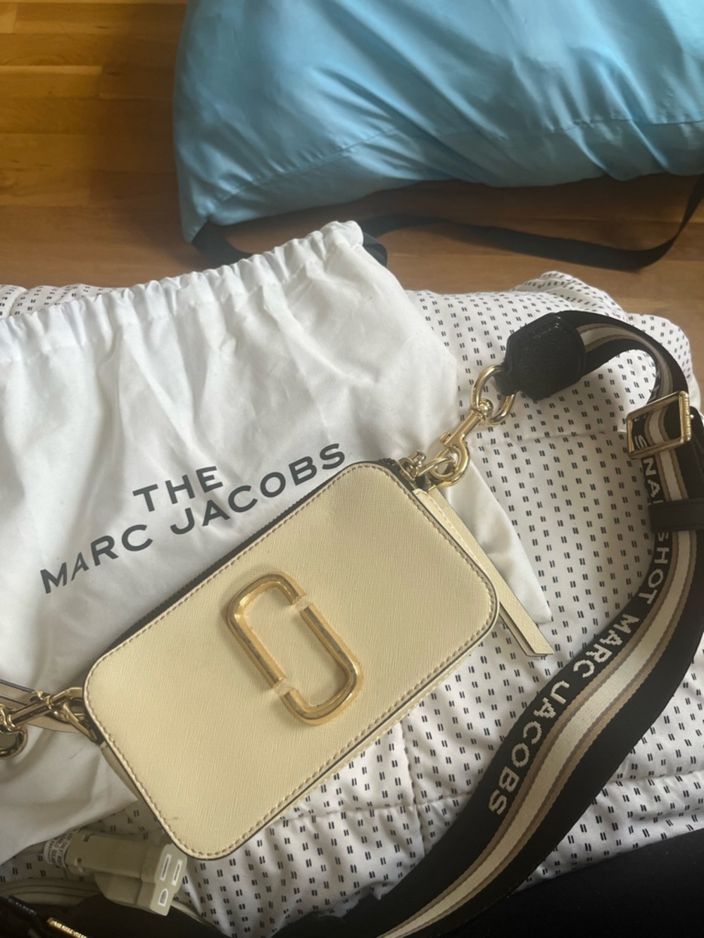 Marc Jacobs Cream Crossbody Camera Bag with Branded Strap